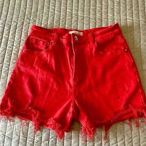 Risen Brand Red Distressed Denim Shorts